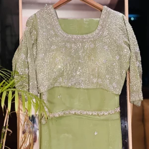 House of Hariya: Enchanting Green Saree & Sparkling Sequin Blouse