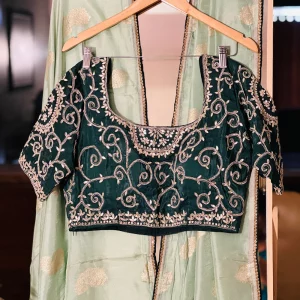 House of Hariya: Timeless Banaras Green Saree & Embellished Blouse