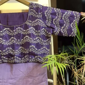 Cutdana work blouse with ombre shade violet saree